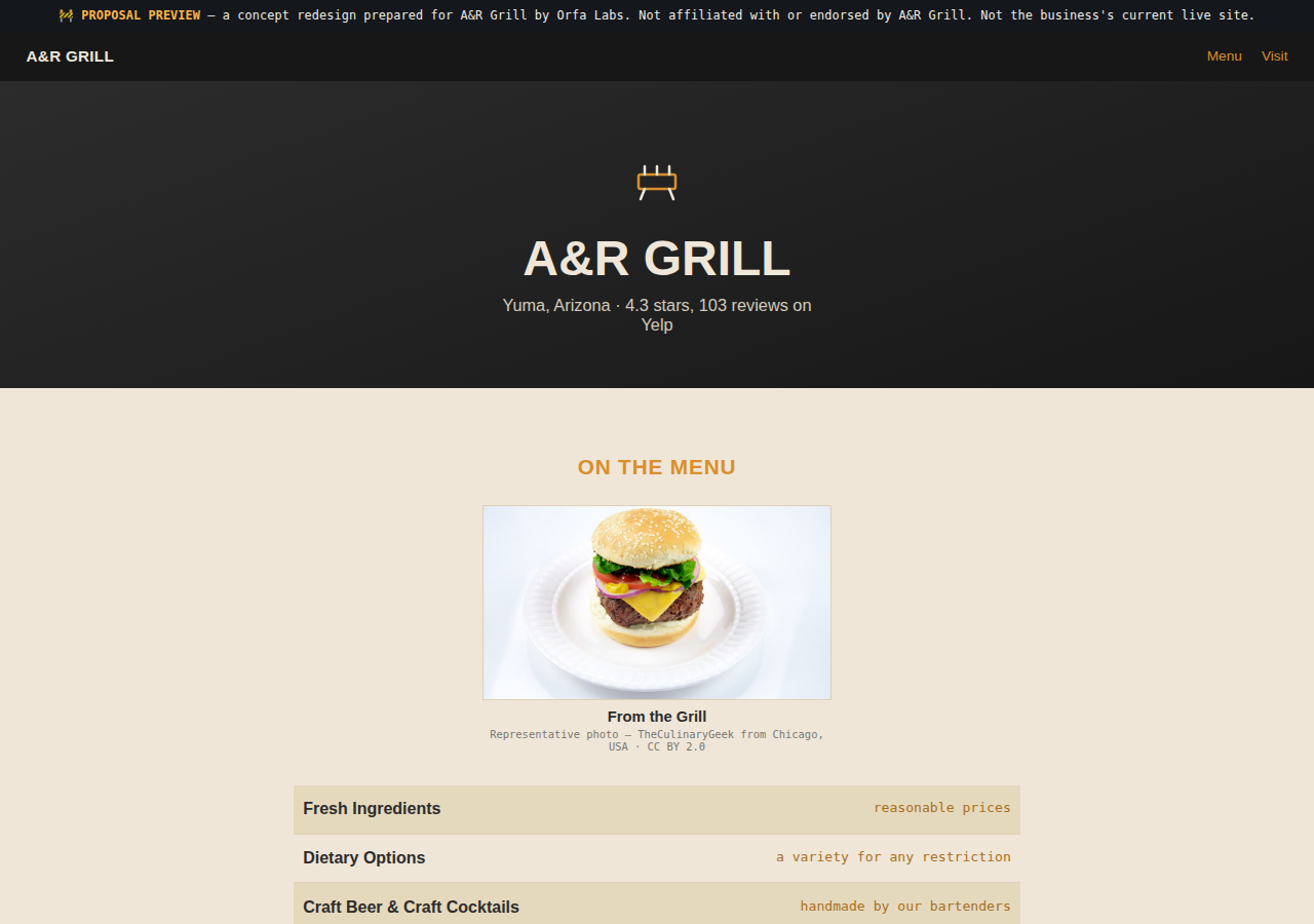 A&R Grill Orfa Labs concept redesign screenshot