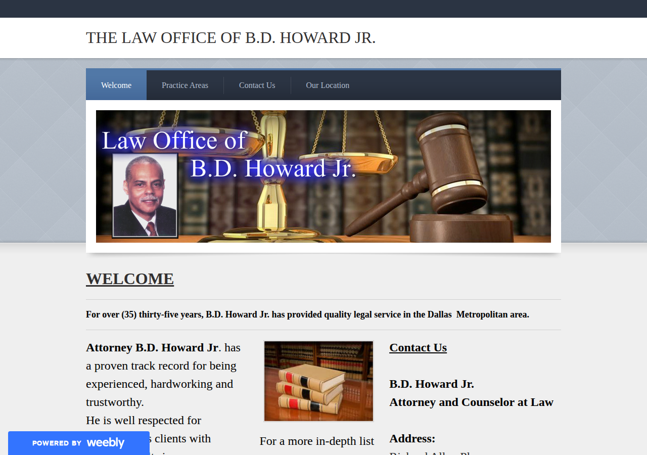 The Law Office of B.D. Howard Jr. current live website screenshot