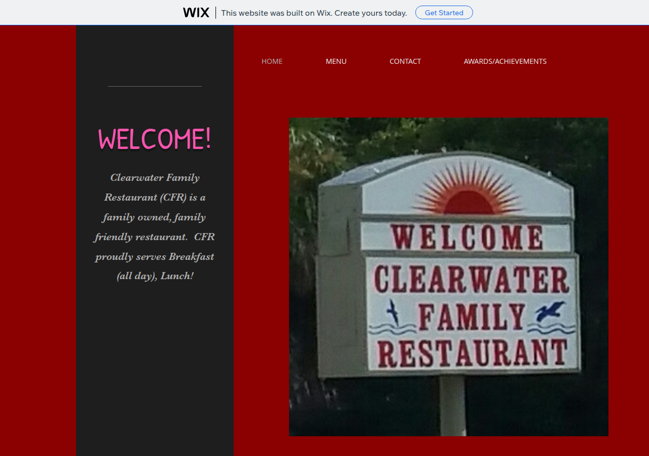 Clearwater Family Restaurant current live website screenshot