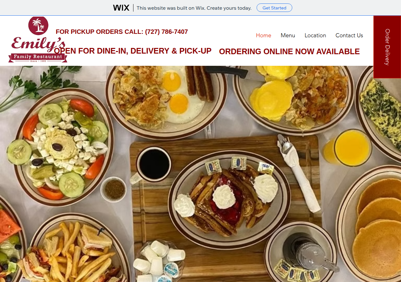 Emily's Family Restaurant current live website screenshot
