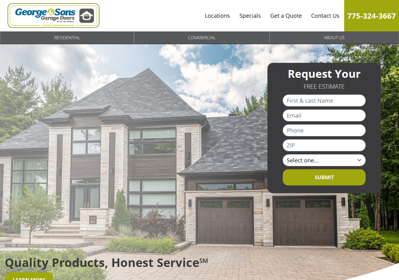 George & Sons Garage Doors current live website screenshot