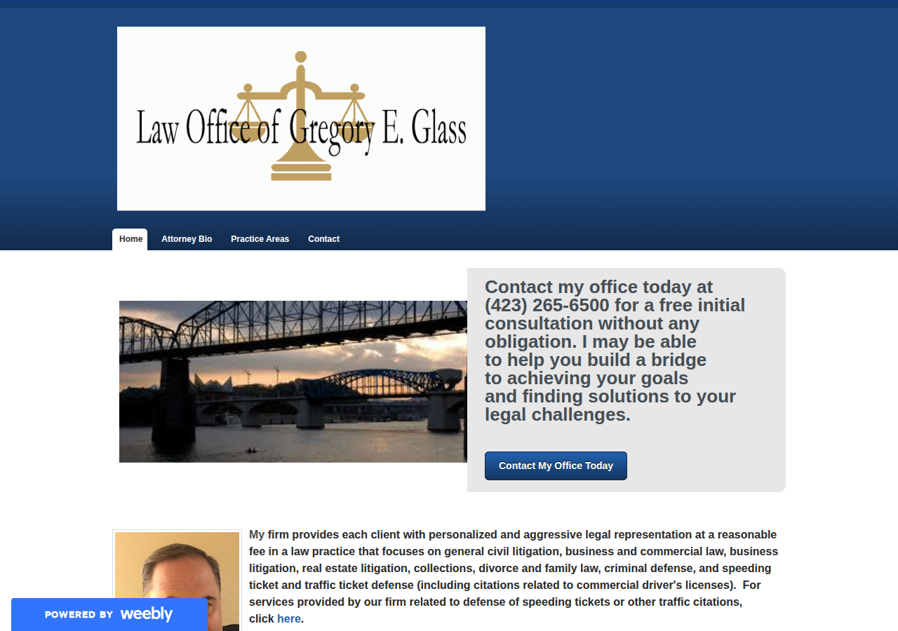 Law Office of Gregory E. Glass current live website screenshot