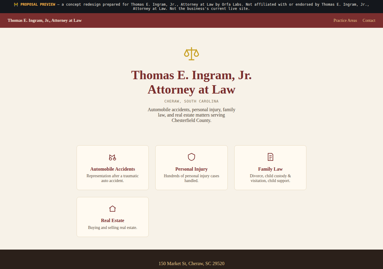 Thomas E. Ingram, Jr., Attorney at Law Orfa Labs concept redesign screenshot
