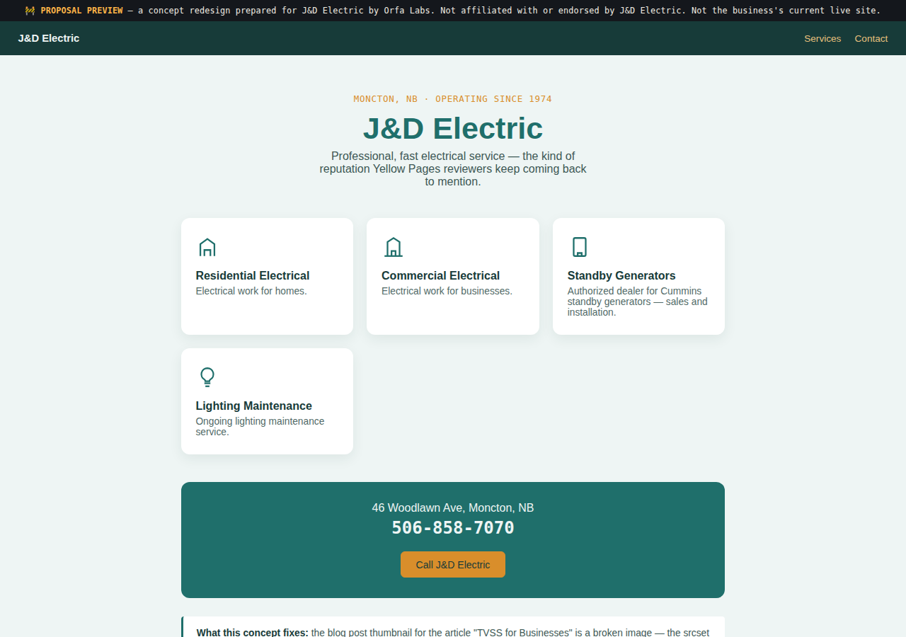 J&D Electric Orfa Labs concept redesign screenshot