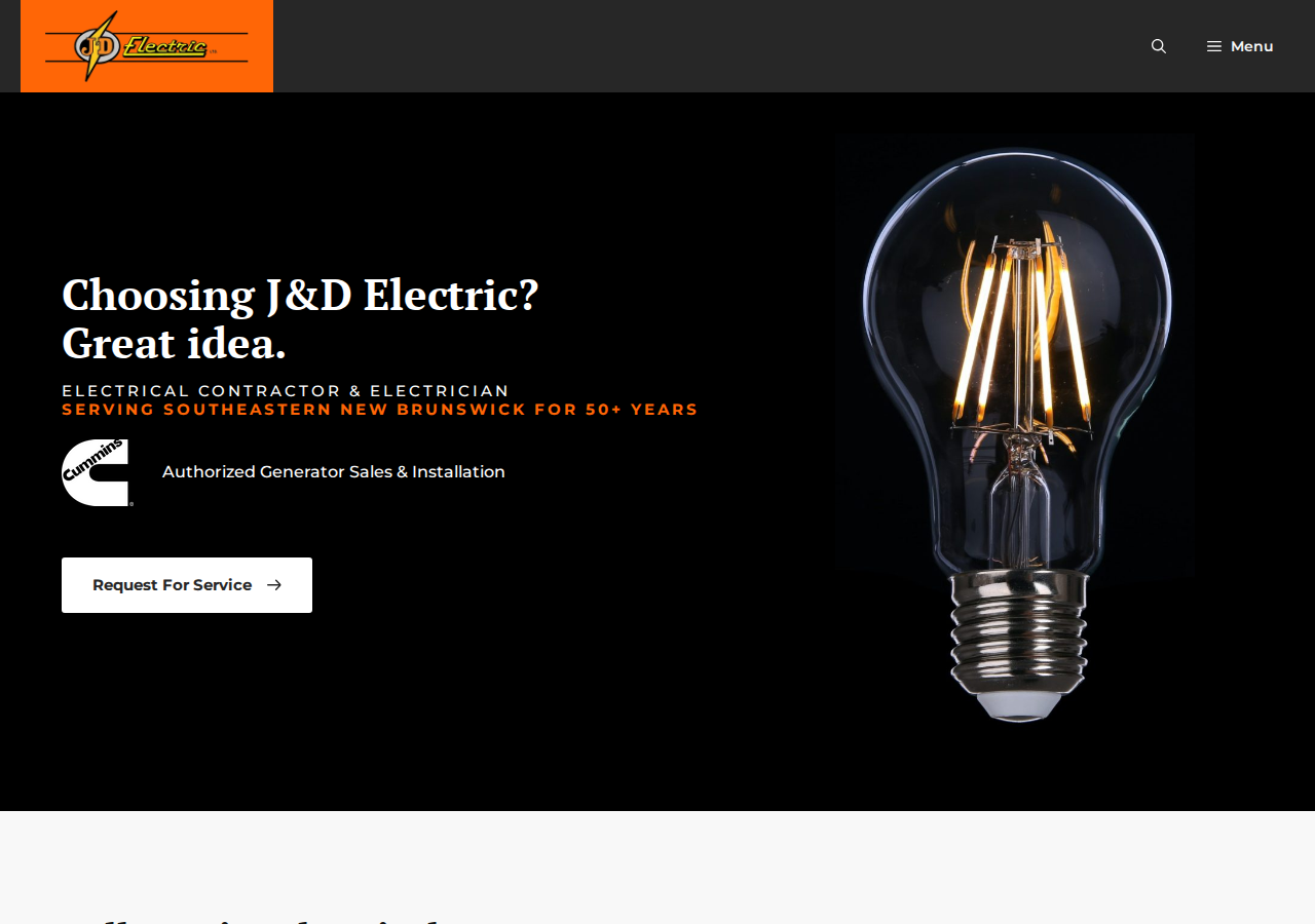 J&D Electric current live website screenshot
