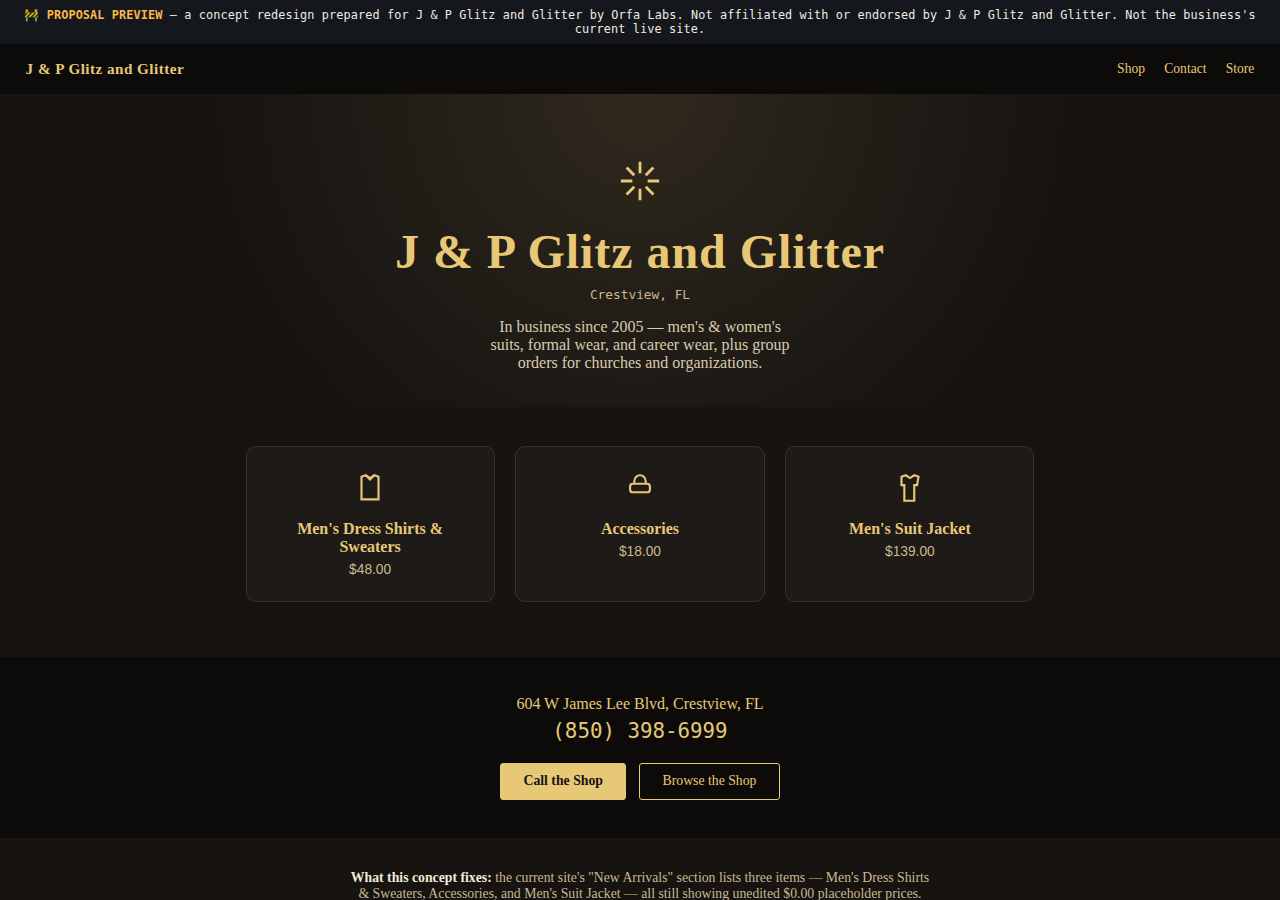 J & P Glitz and Glitter Orfa Labs concept redesign screenshot