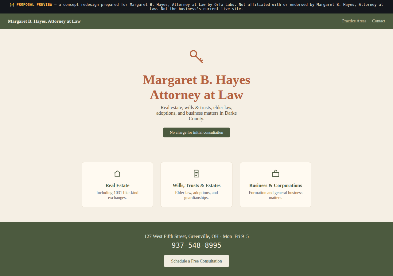 Margaret B. Hayes, Attorney at Law Orfa Labs concept redesign screenshot