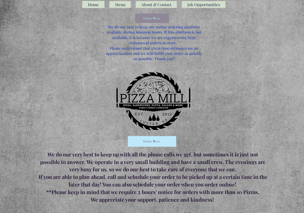 Pizza Mill current live website screenshot