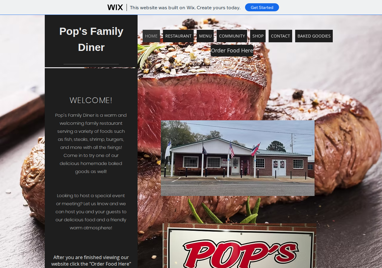 Pop's Family Diner current live website screenshot