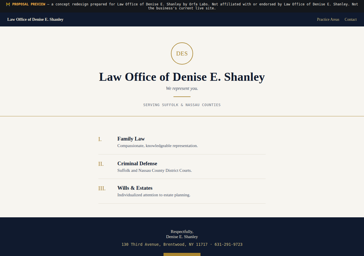 Law Office of Denise E. Shanley Orfa Labs concept redesign screenshot