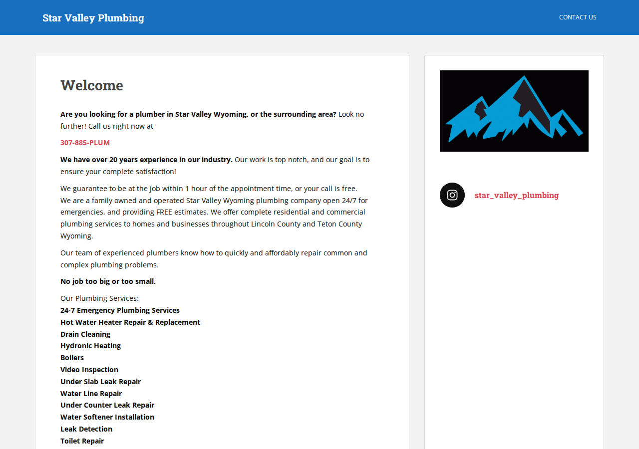 Star Valley Plumbing current live website screenshot