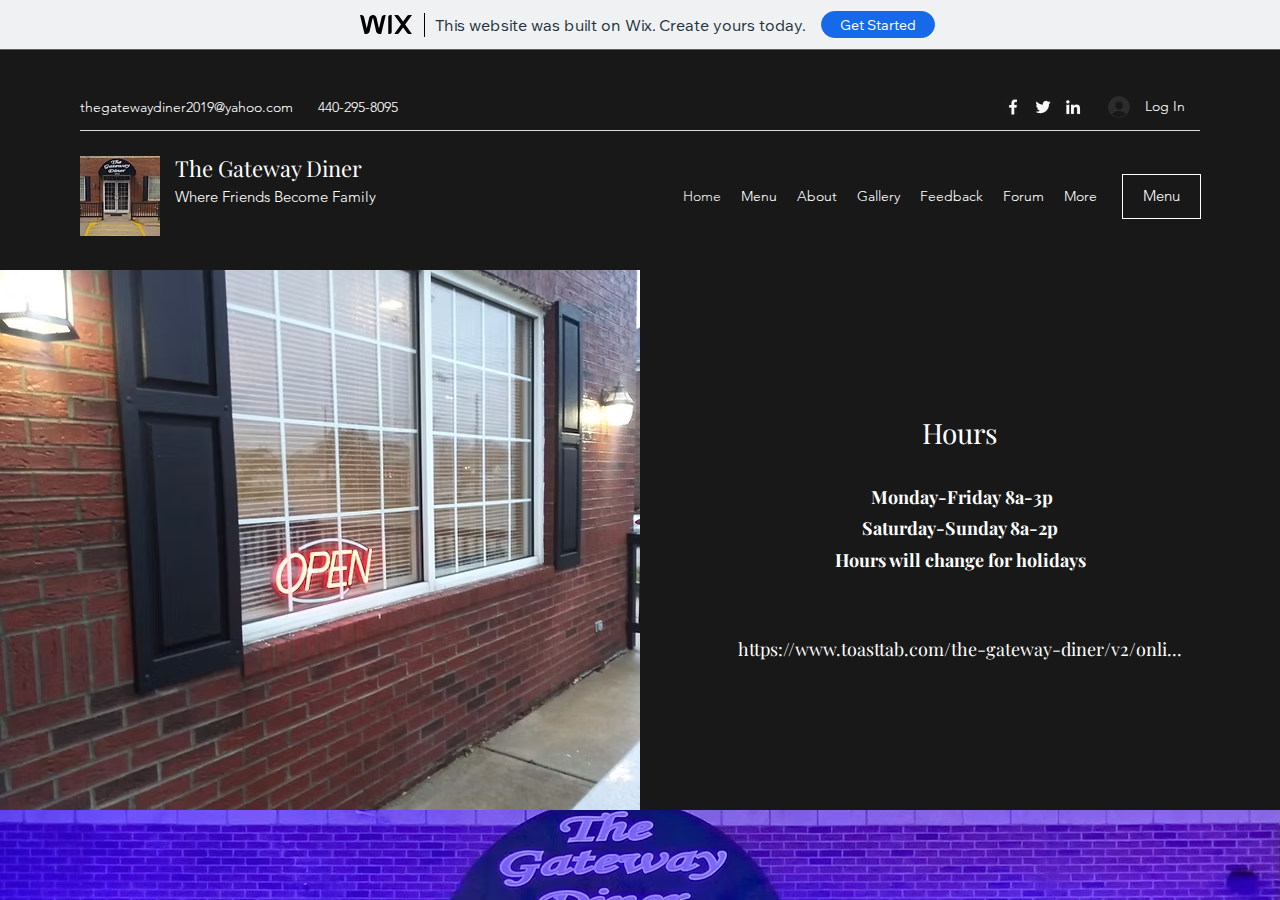 The Gateway Diner current live website screenshot